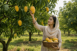 Chaunsa mango season in Pakistan with fresh Multani Chaunsa mangoes in orchard